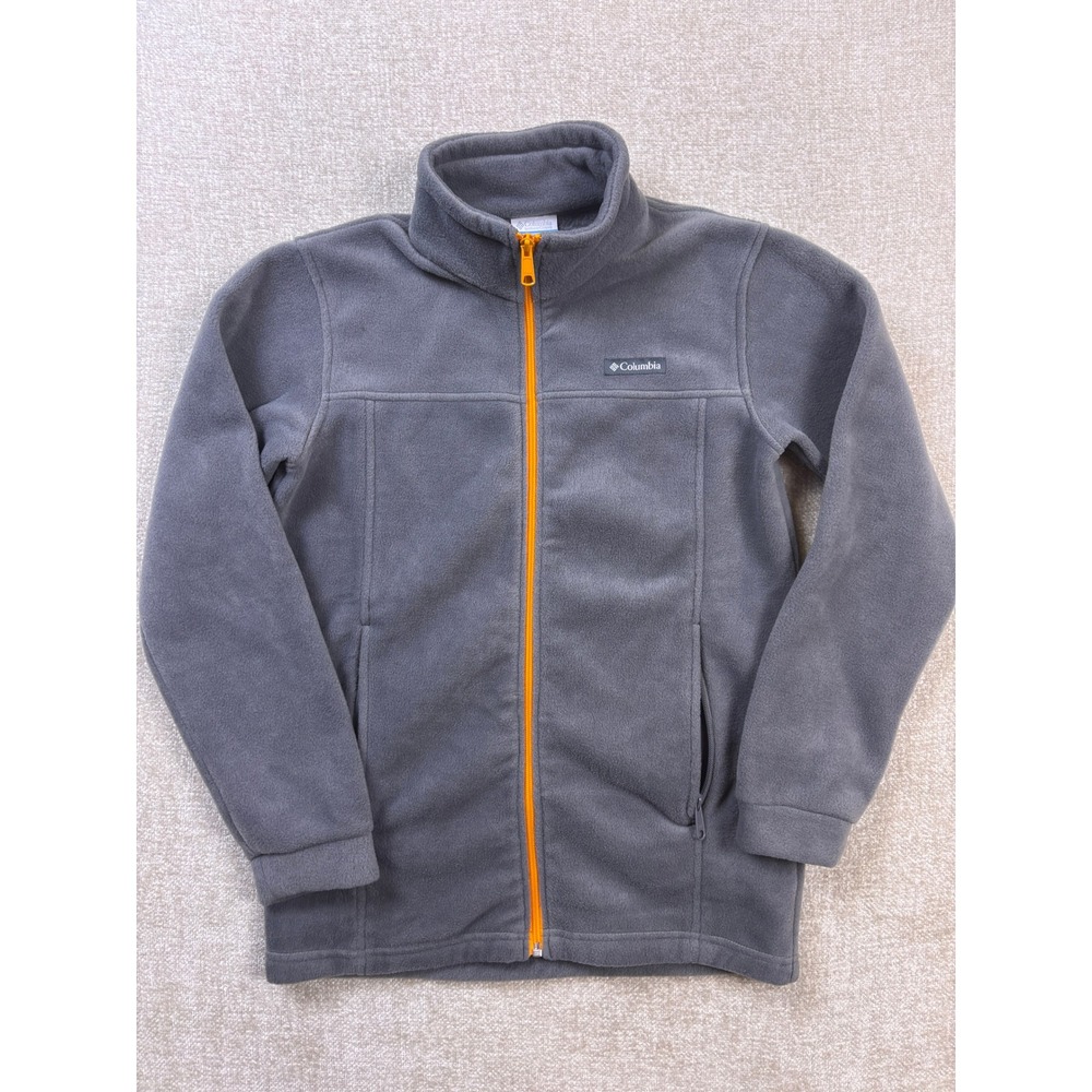 Columbia Boys Steens Mountain Full Zip Fleece Jacket Gray Orange XB6012 L 14/16